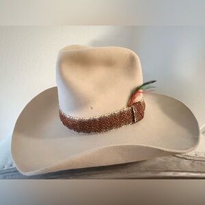 Stetson Tan Cowboy Hat with Feather Accent